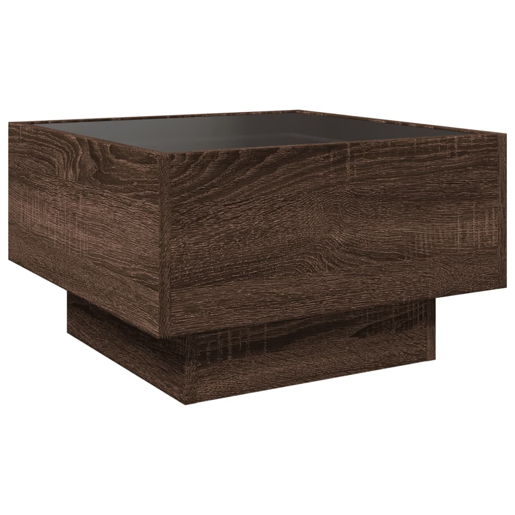 Coffee Table with LED Brown Oak 50x50x30 cm Engineered Wood