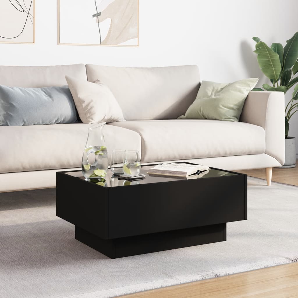 Coffee Table with LED Black 70x50x30 cm Engineered Wood