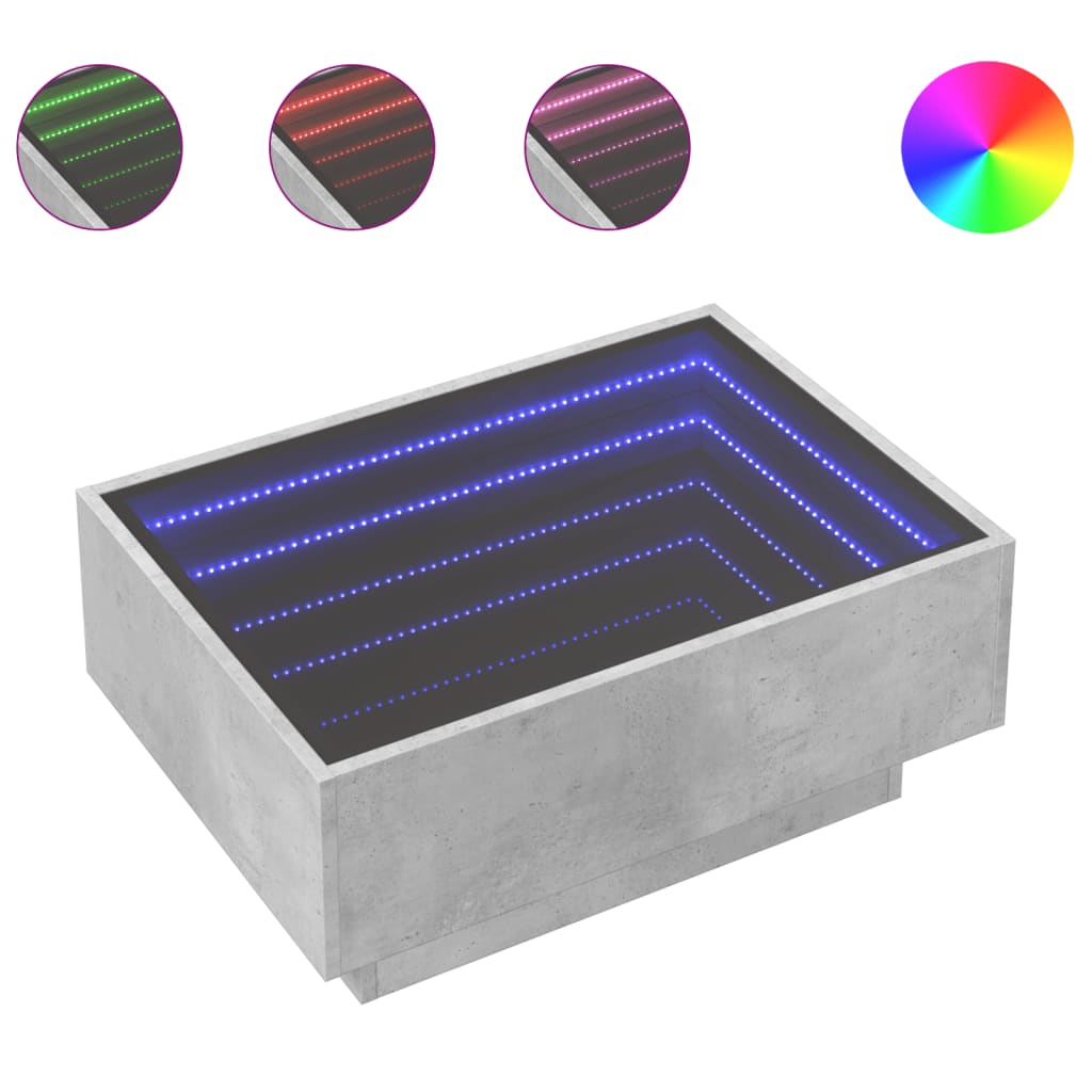 Coffee Table with LED Concrete Grey 70x50x30 cm Engineered Wood