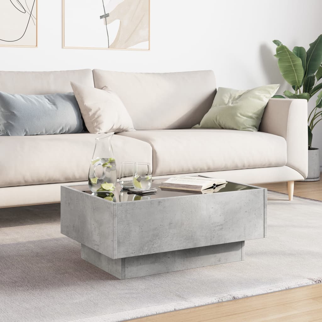 Coffee Table with LED Concrete Grey 70x50x30 cm Engineered Wood