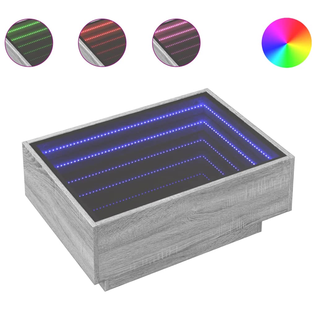 Coffee Table with LED Grey Sonoma 70x50x30 cm Engineered Wood