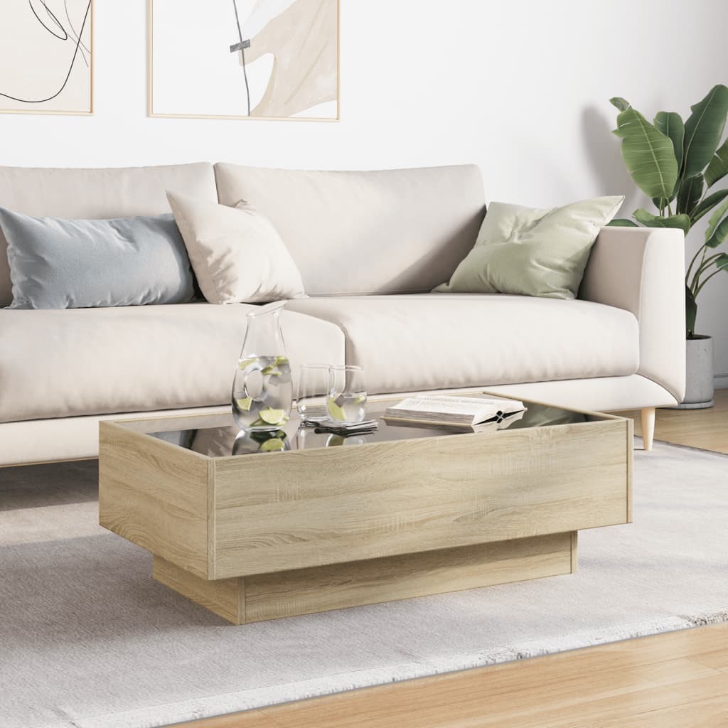 Coffee Table with LED Sonoma Oak 90x50x30 cm Engineered Wood