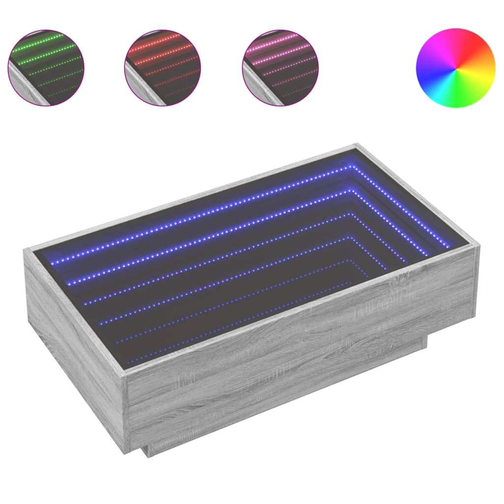 Coffee Table with LED Grey Sonoma 90x50x30 cm Engineered Wood