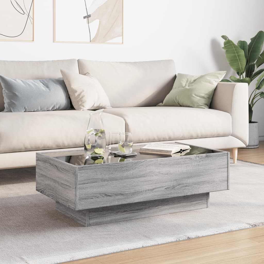 Coffee Table with LED Grey Sonoma 90x50x30 cm Engineered Wood