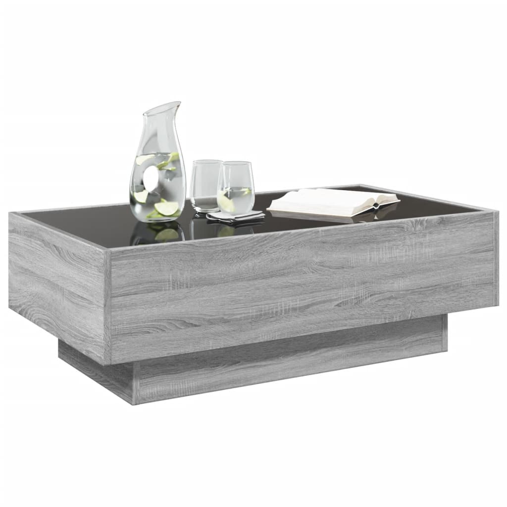 Coffee Table with LED Grey Sonoma 90x50x30 cm Engineered Wood