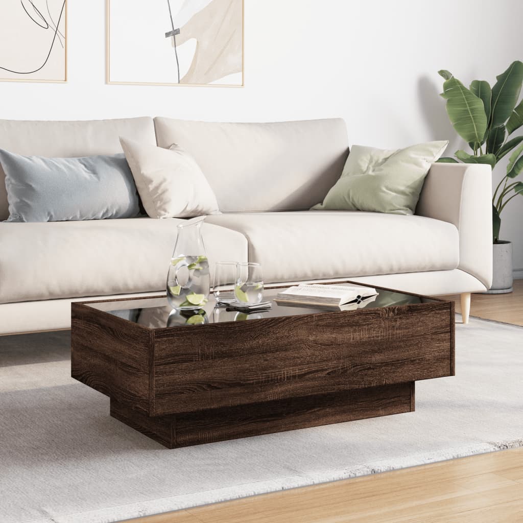 Coffee Table with LED Brown Oak 90x50x30 cm Engineered Wood