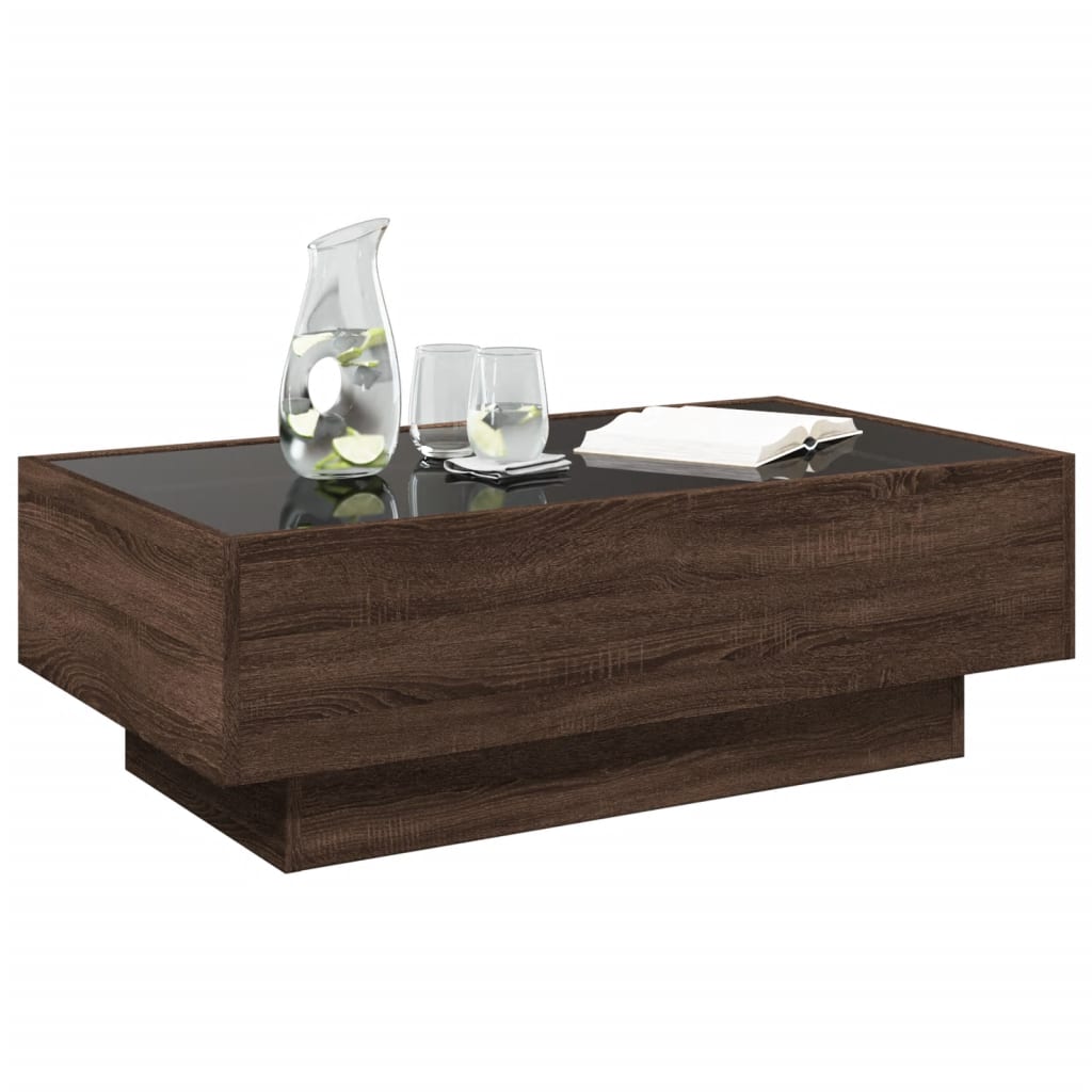 Coffee Table with LED Brown Oak 90x50x30 cm Engineered Wood