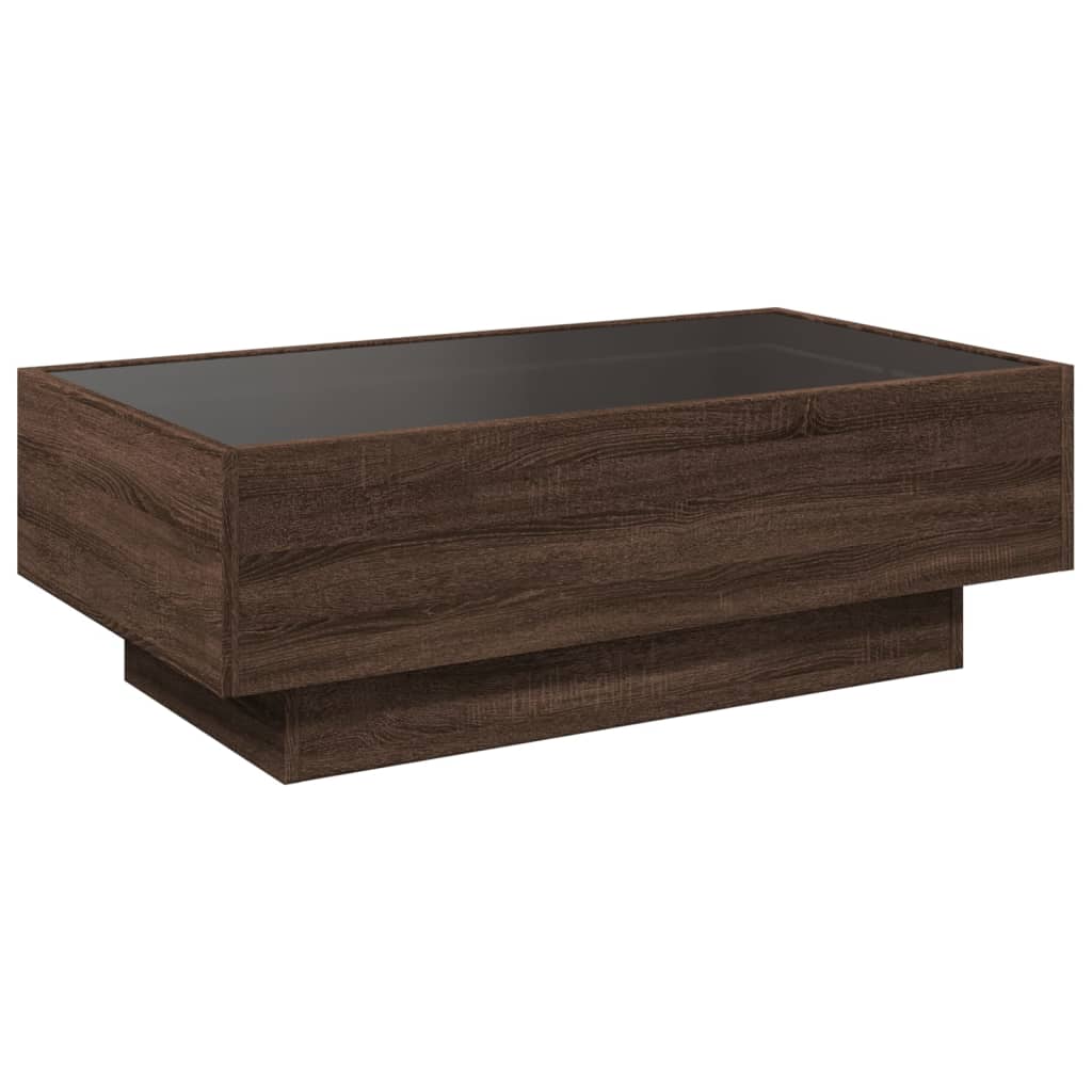 Coffee Table with LED Brown Oak 90x50x30 cm Engineered Wood