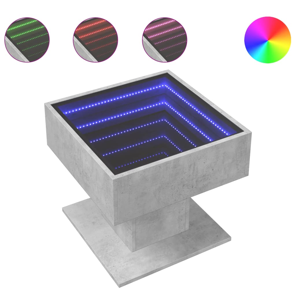 Coffee Table with LED Concrete Grey 50x50x45 cm Engineered Wood