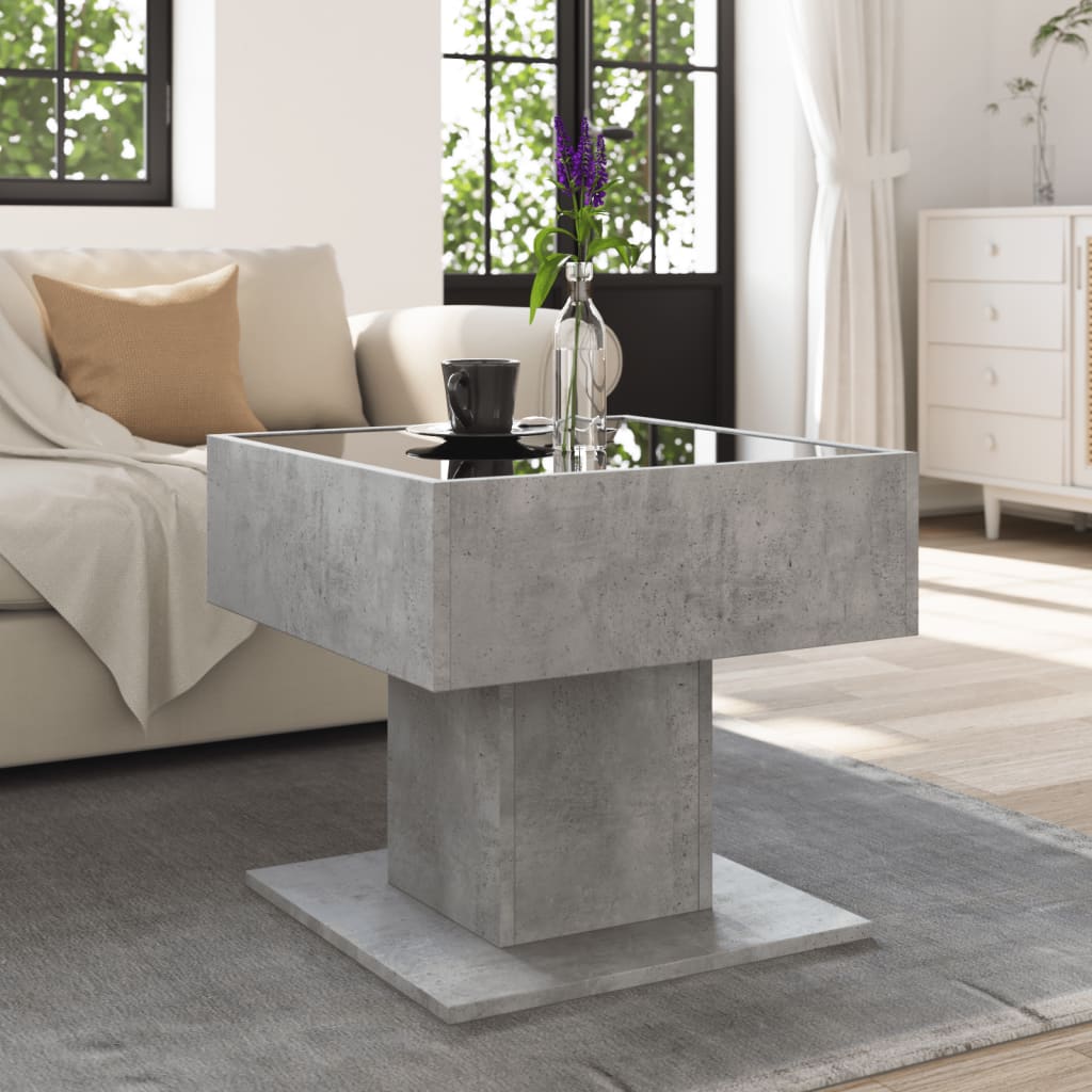 Coffee Table with LED Concrete Grey 50x50x45 cm Engineered Wood