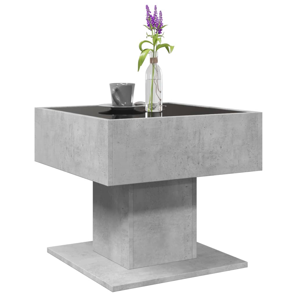 Coffee Table with LED Concrete Grey 50x50x45 cm Engineered Wood