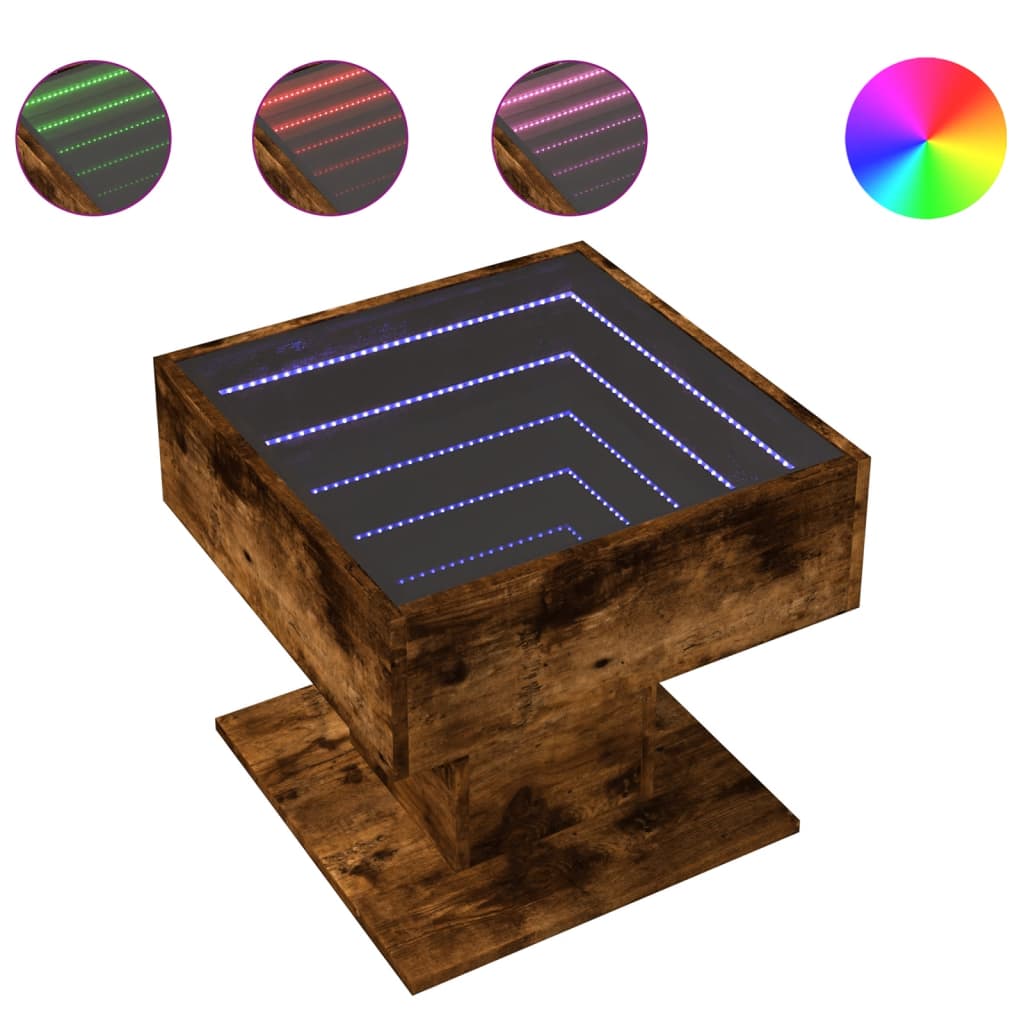 Coffee Table with LED Smoked Oak 50x50x45 cm Engineered Wood
