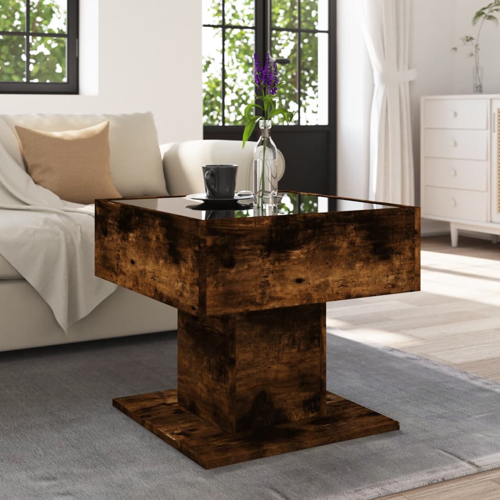 Coffee Table with LED Smoked Oak 50x50x45 cm Engineered Wood