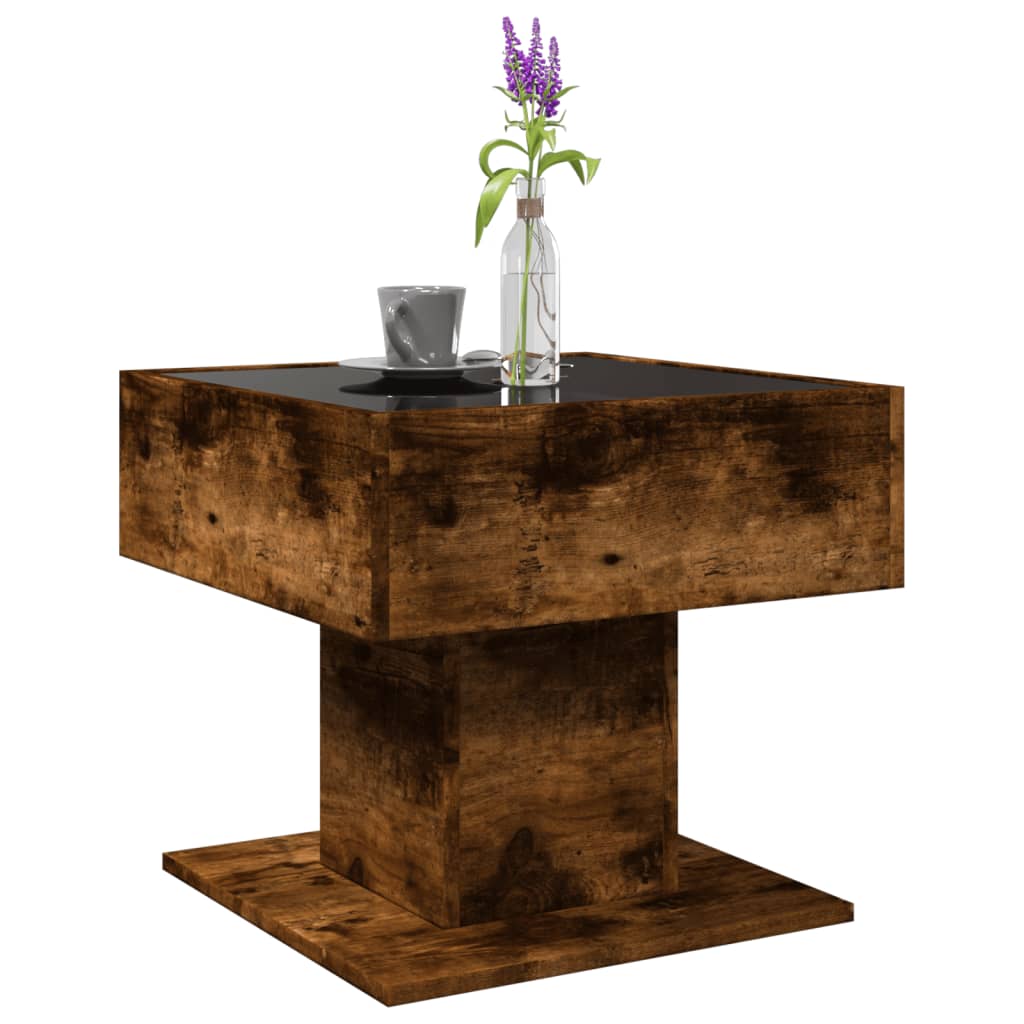 Coffee Table with LED Smoked Oak 50x50x45 cm Engineered Wood