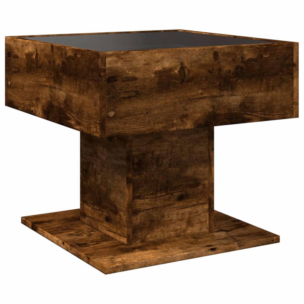 Coffee Table with LED Smoked Oak 50x50x45 cm Engineered Wood