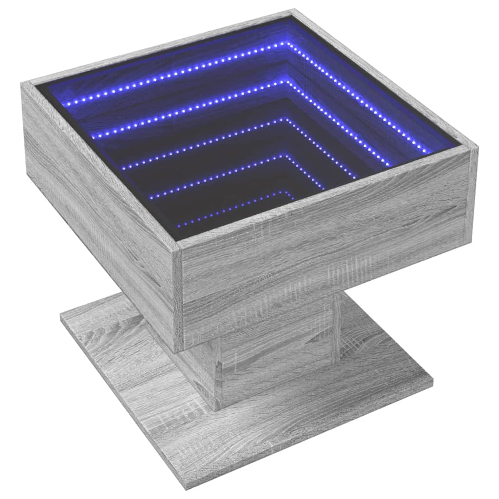 Coffee Table with LED Grey Sonoma 50x50x45 cm Engineered Wood