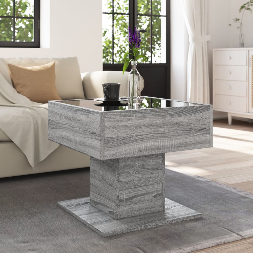 Coffee Table with LED Grey Sonoma 50x50x45 cm Engineered Wood