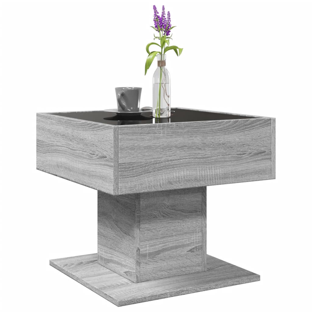 Coffee Table with LED Grey Sonoma 50x50x45 cm Engineered Wood