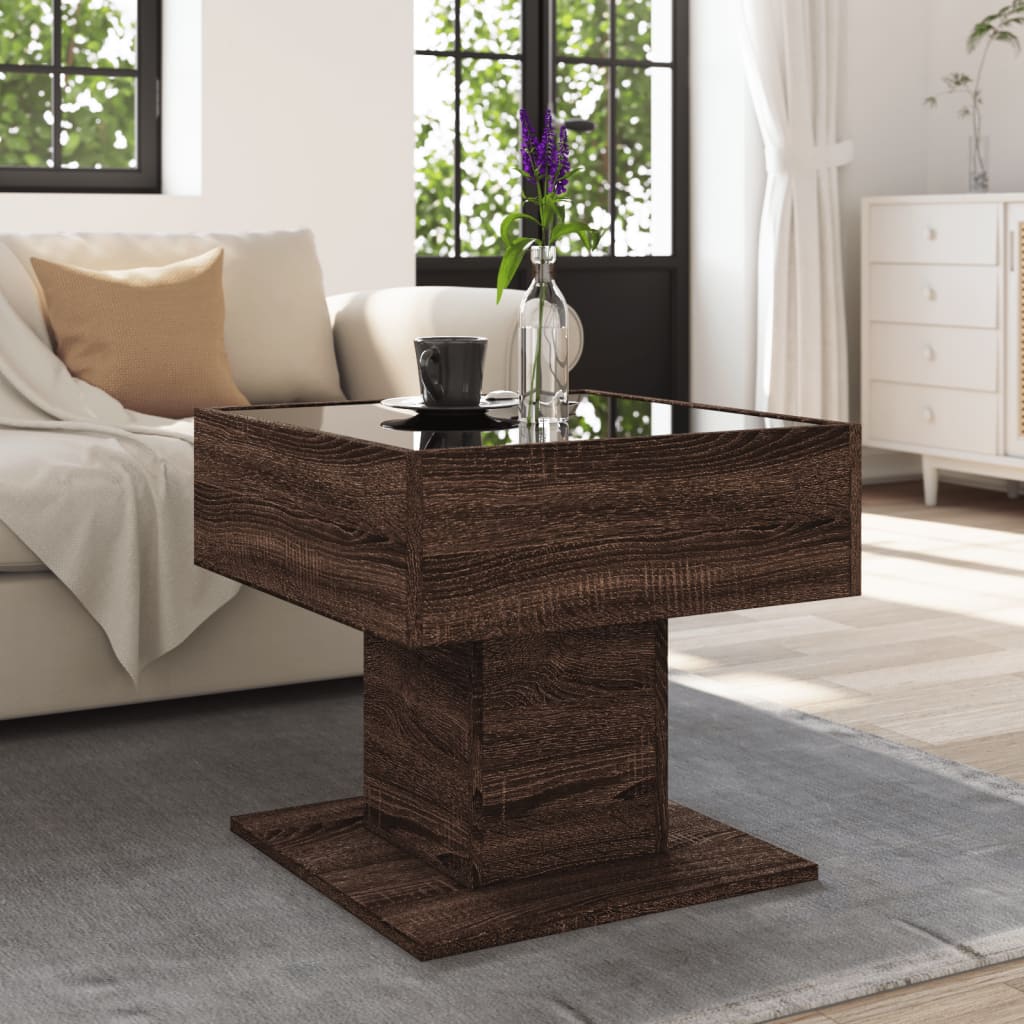 Coffee Table with LED Brown Oak 50x50x45 cm Engineered Wood