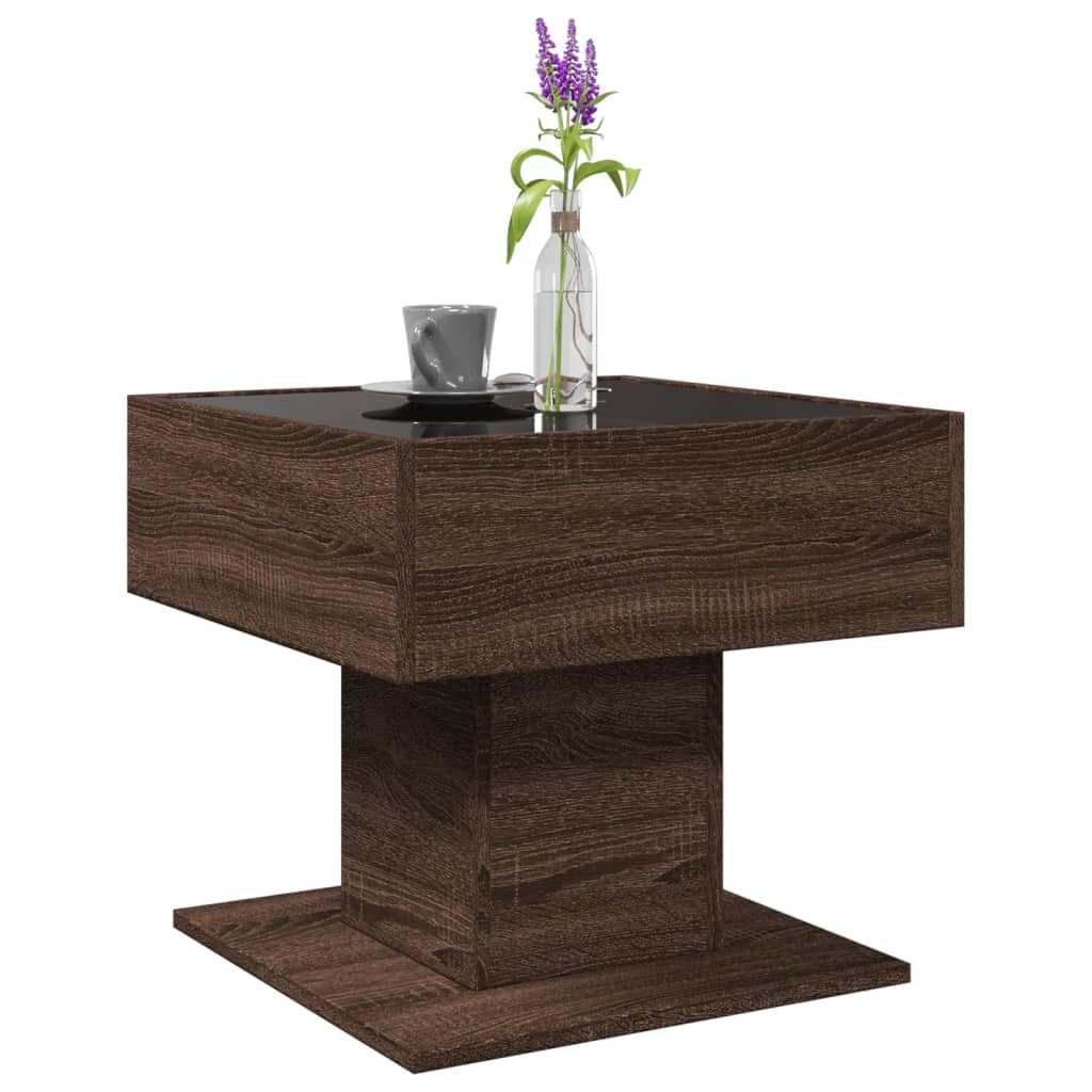 Coffee Table with LED Brown Oak 50x50x45 cm Engineered Wood