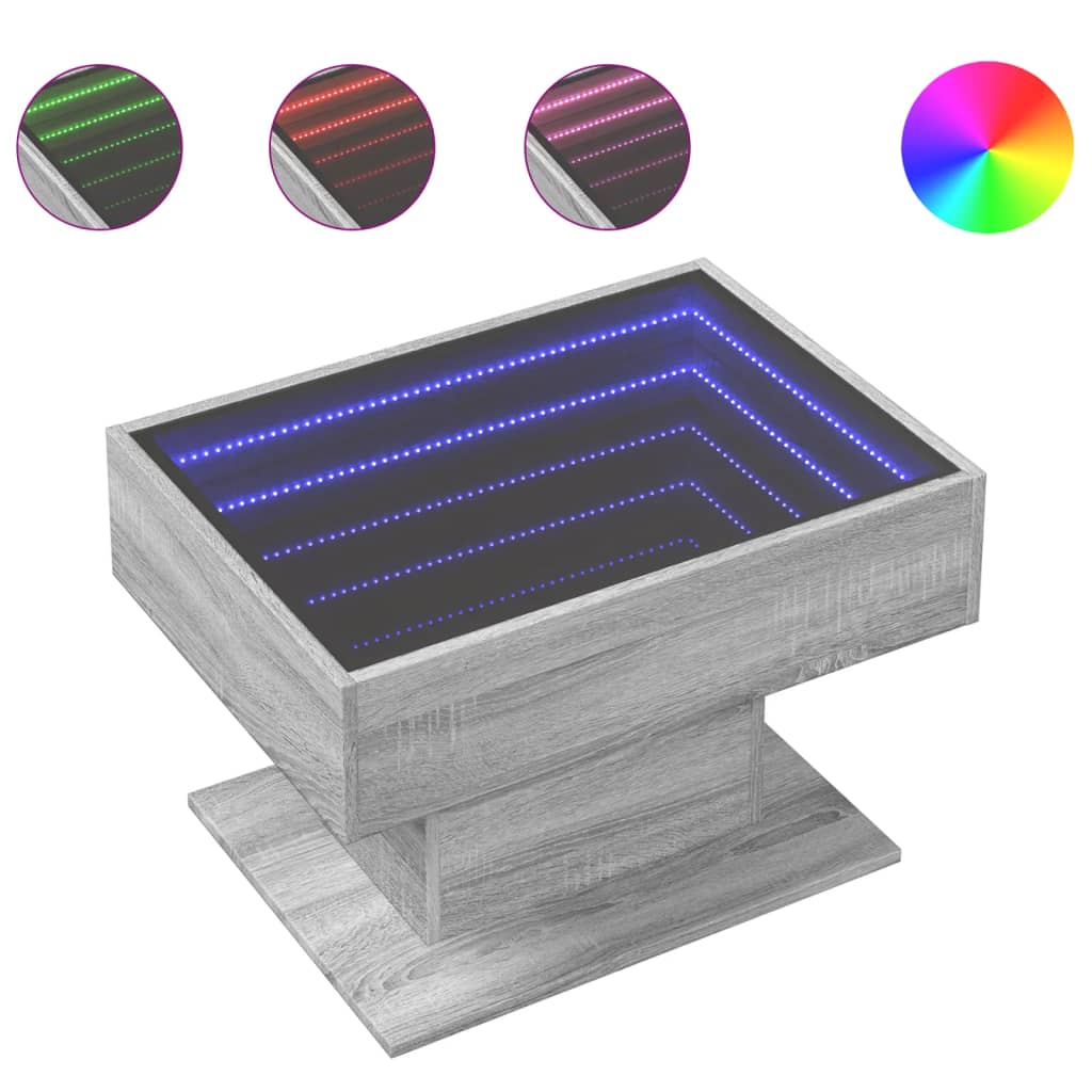 Coffee Table with LED Grey Sonoma 70x50x45 cm Engineered Wood