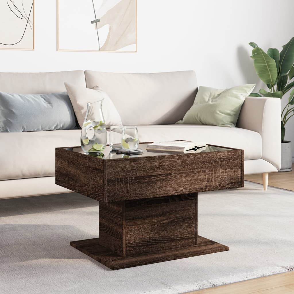 Coffee Table with LED Brown Oak 70x50x45 cm Engineered Wood