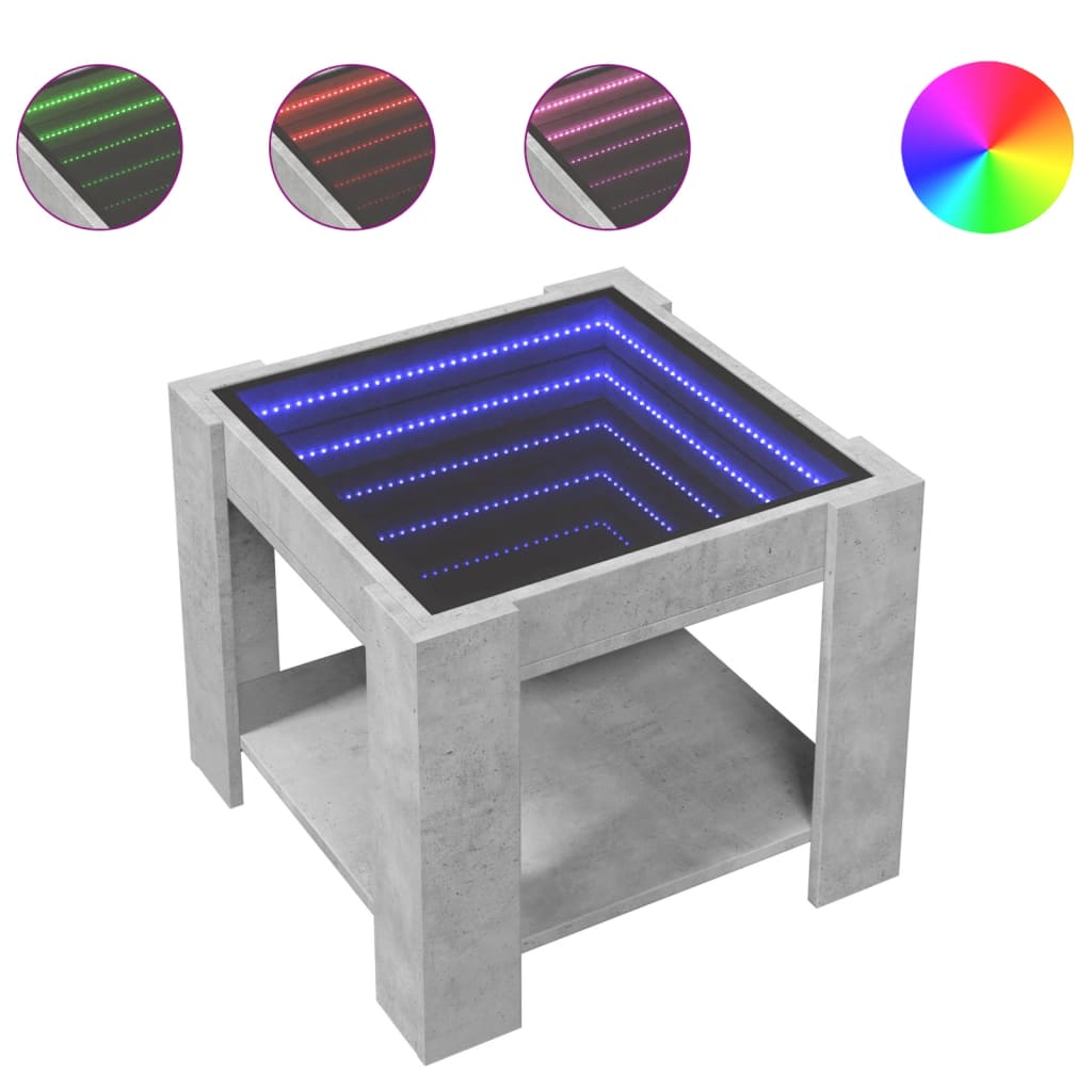 Coffee Table with LED Concrete Grey 53x53x45 cm Engineered Wood