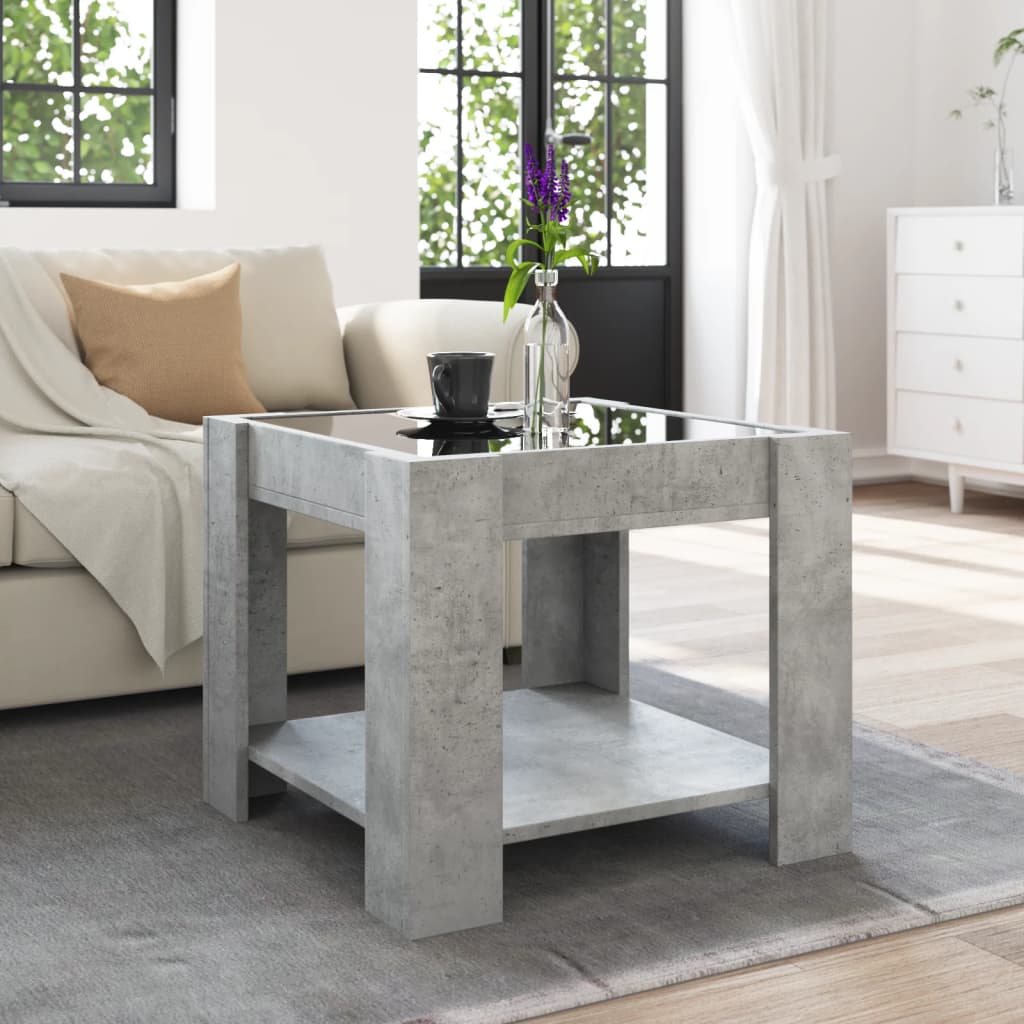 Coffee Table with LED Concrete Grey 53x53x45 cm Engineered Wood