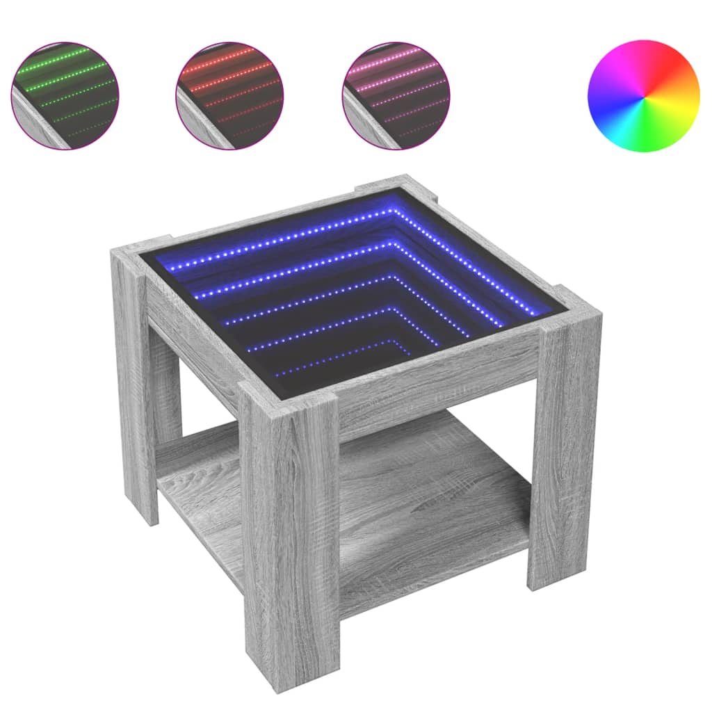 Coffee Table with LED Grey Sonoma 53x53x45 cm Engineered Wood