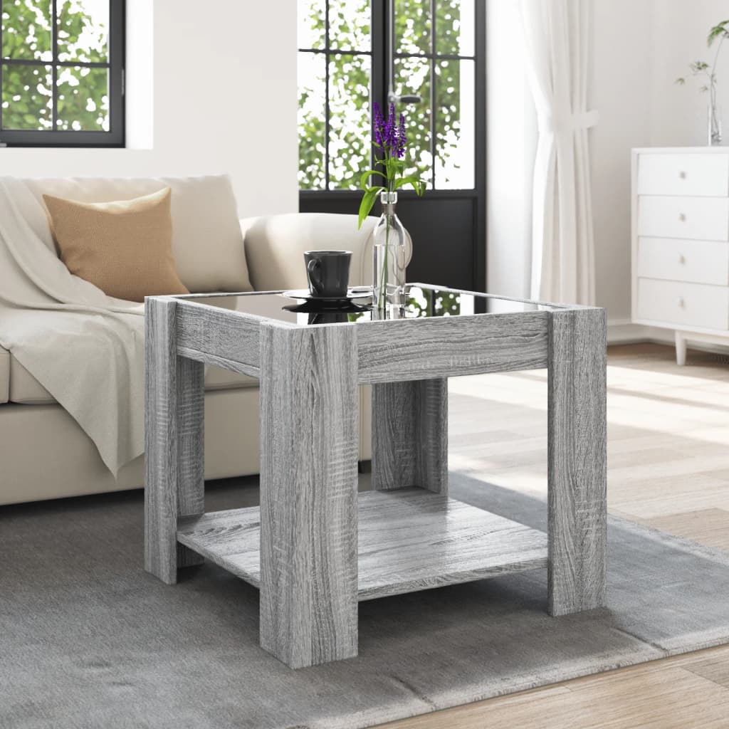 Coffee Table with LED Grey Sonoma 53x53x45 cm Engineered Wood