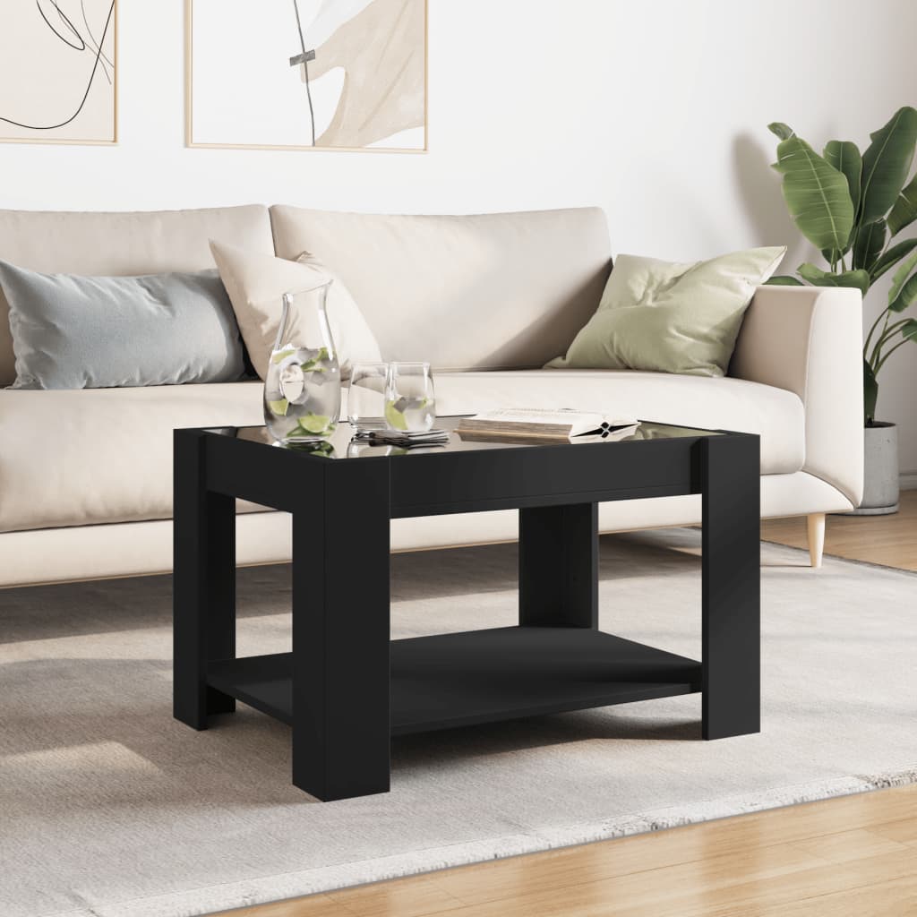 Coffee Table with LED Black 73x53x45 cm Engineered Wood