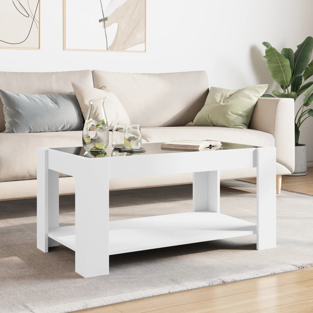 Coffee Table with LED White 93x53x45 cm Engineered Wood