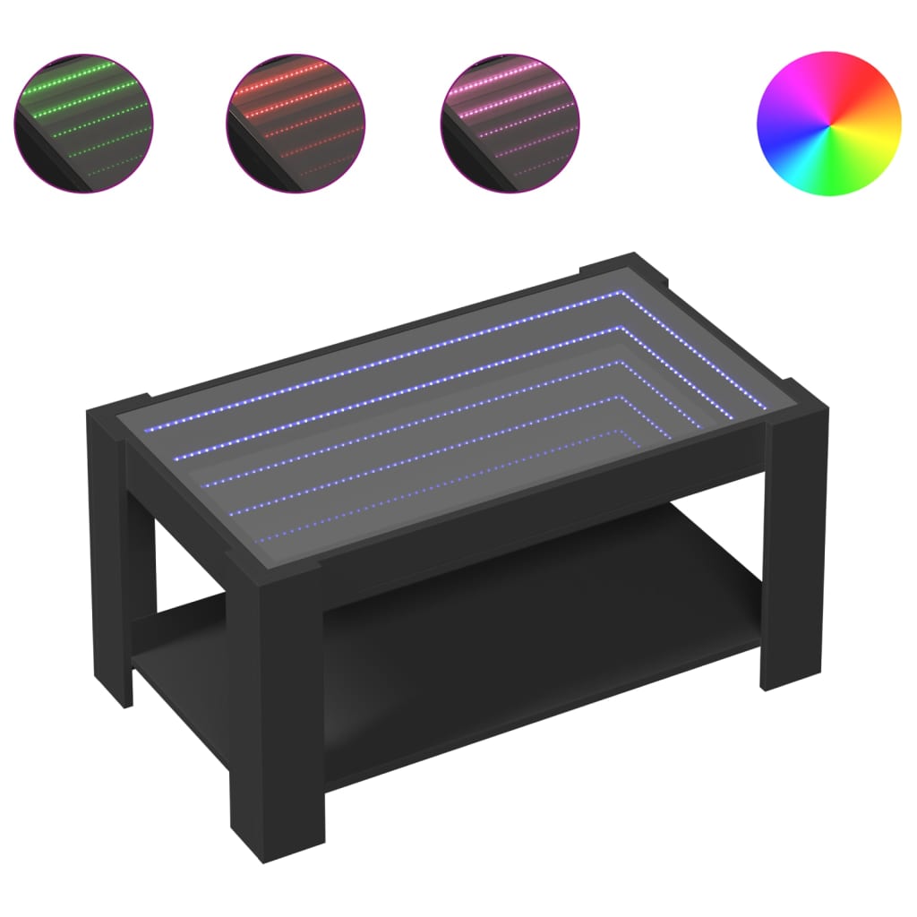 Coffee Table with LED Black 93x53x45 cm Engineered Wood