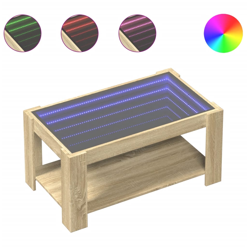 Coffee Table with LED Sonoma Oak 93x53x45 cm Engineered Wood