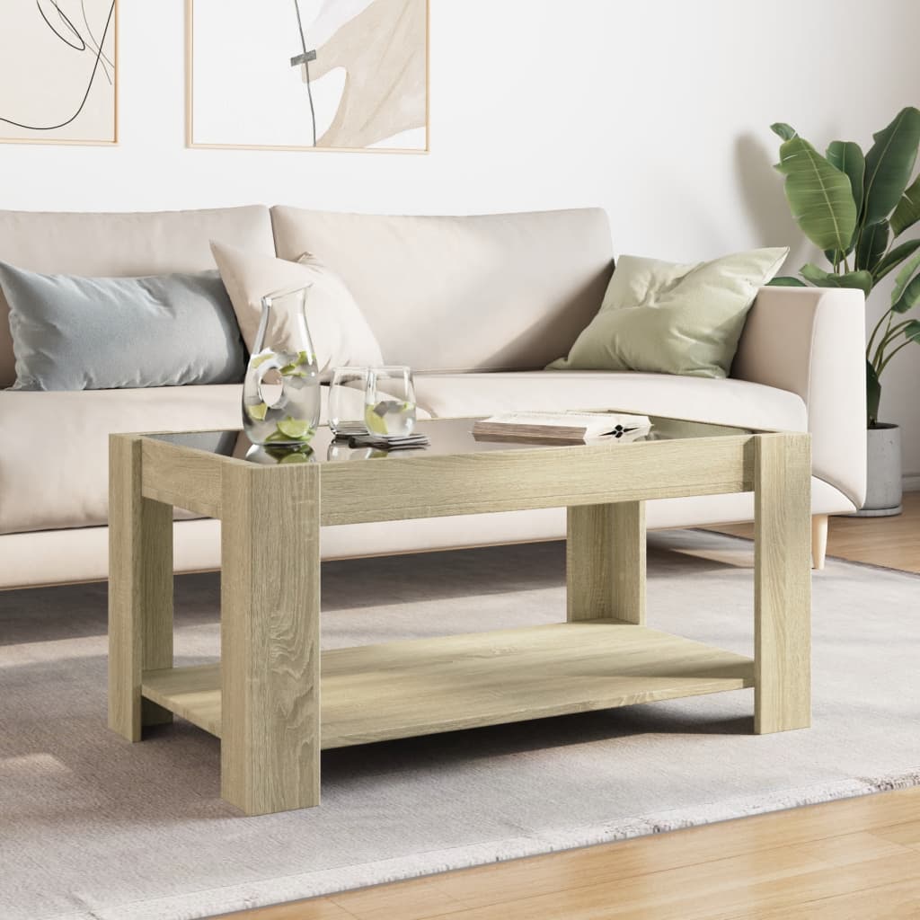 Coffee Table with LED Sonoma Oak 93x53x45 cm Engineered Wood
