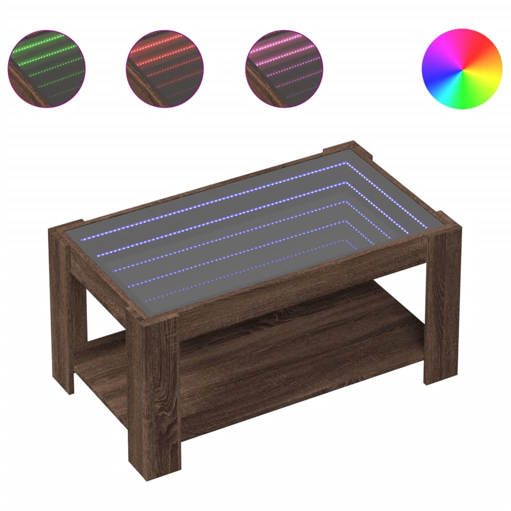 Coffee Table with LED Brown Oak 93x53x45 cm Engineered Wood