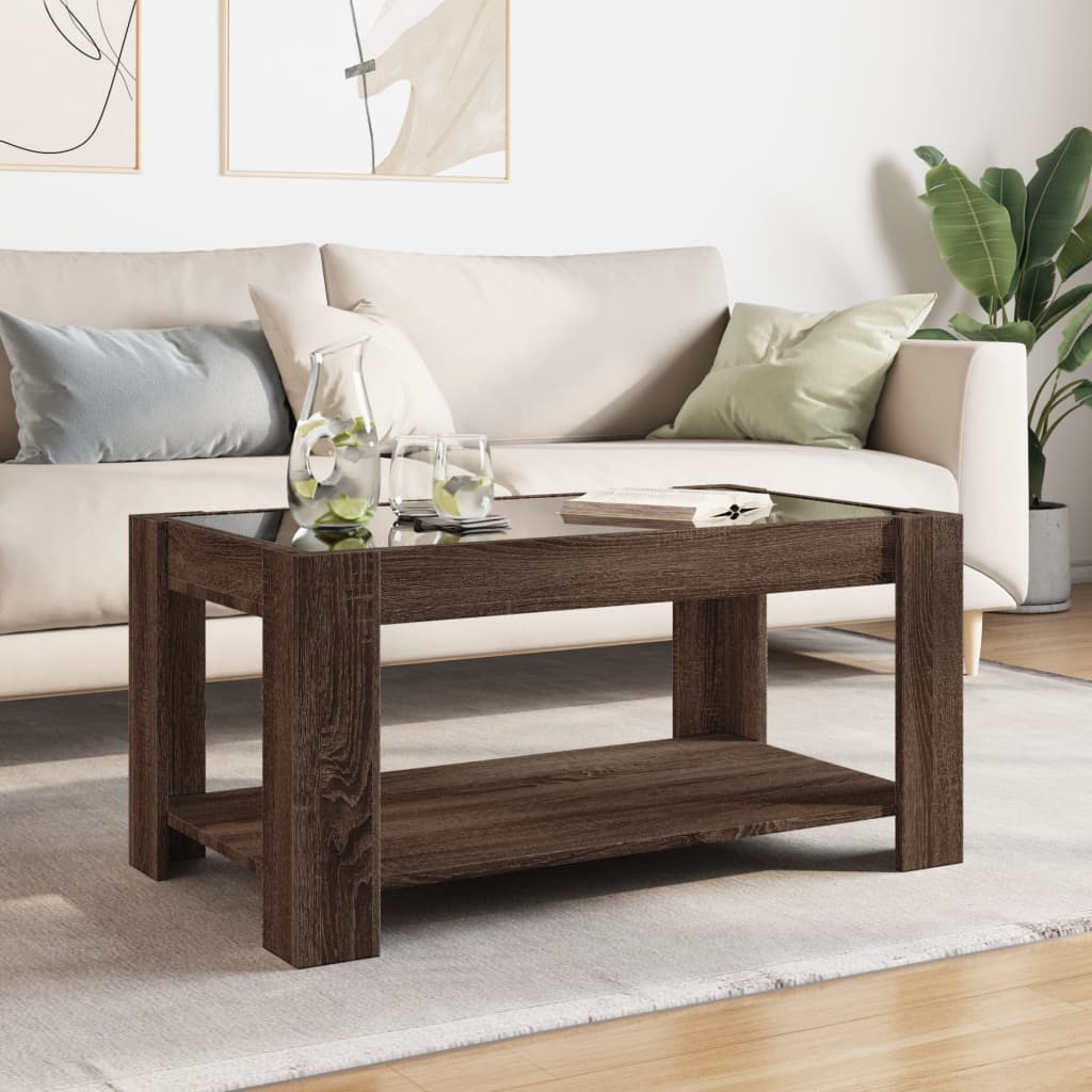 Coffee Table with LED Brown Oak 93x53x45 cm Engineered Wood