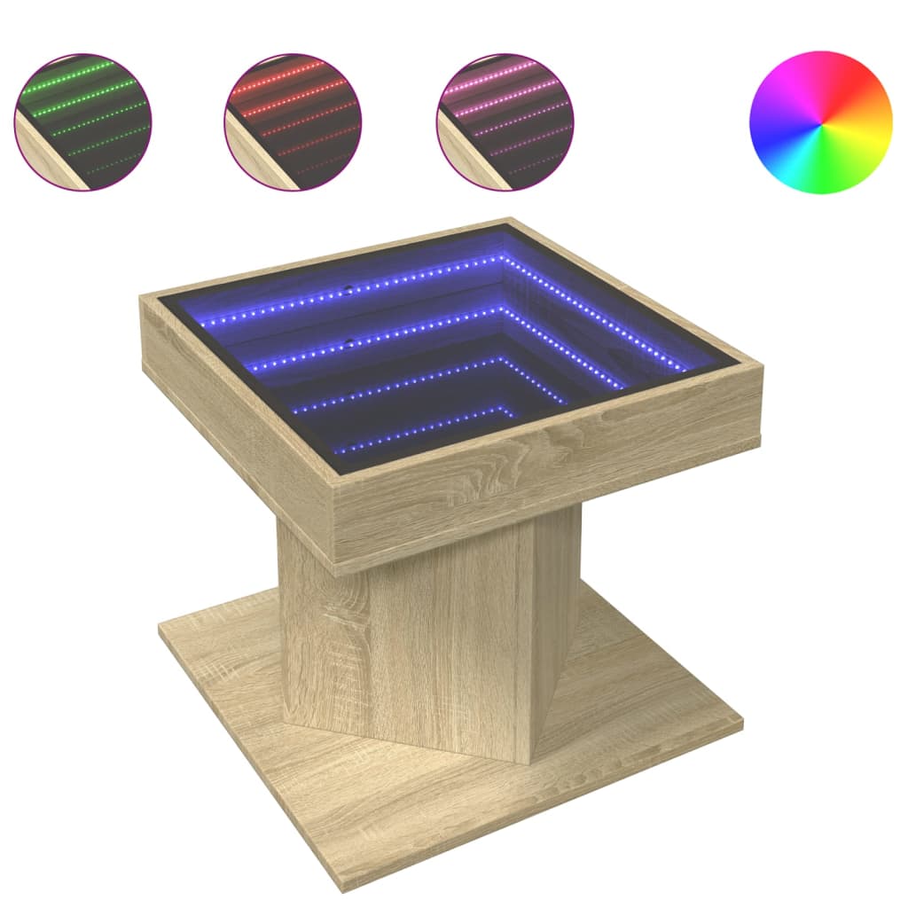 Coffee Table with LED Sonoma Oak 50x50x45 cm Engineered Wood
