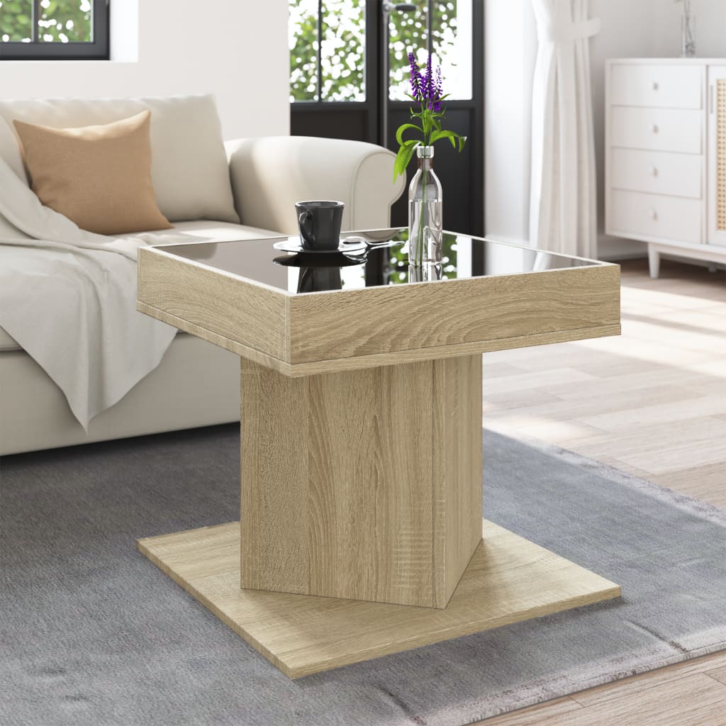Coffee Table with LED Sonoma Oak 50x50x45 cm Engineered Wood