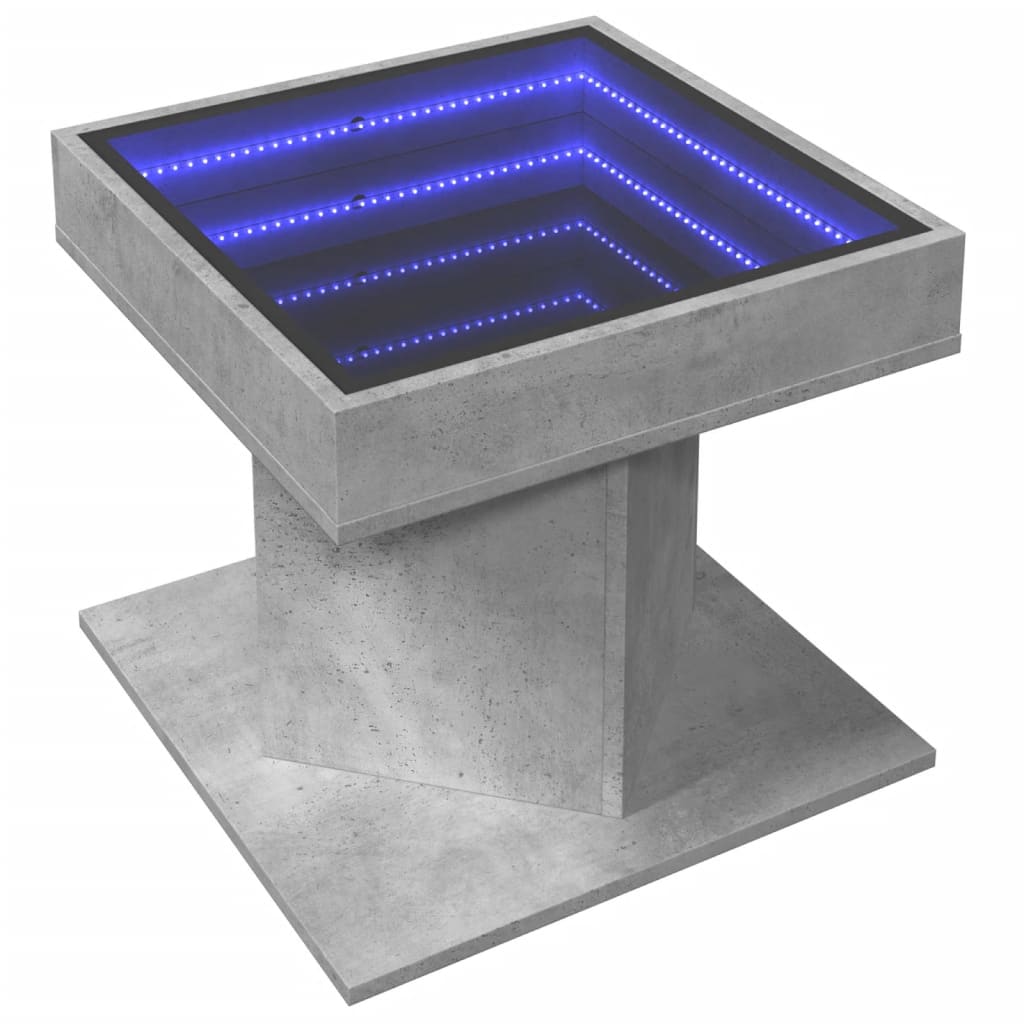 Coffee Table with LED Concrete Grey 50x50x45 cm Engineered Wood