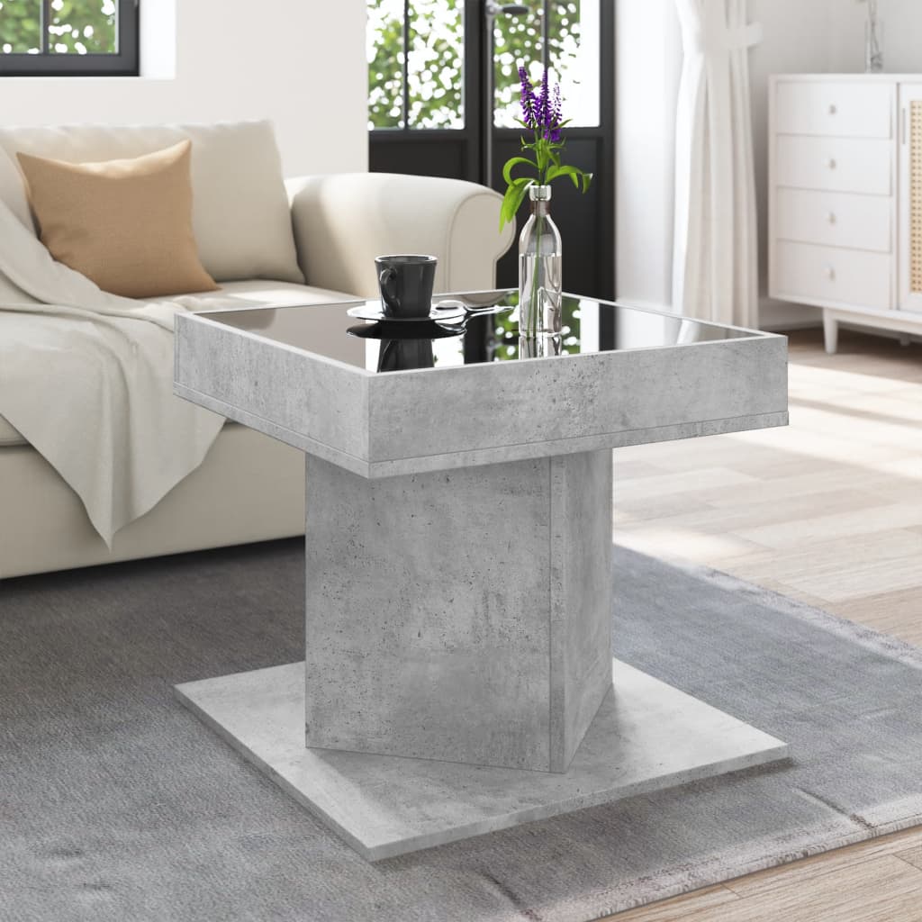 Coffee Table with LED Concrete Grey 50x50x45 cm Engineered Wood