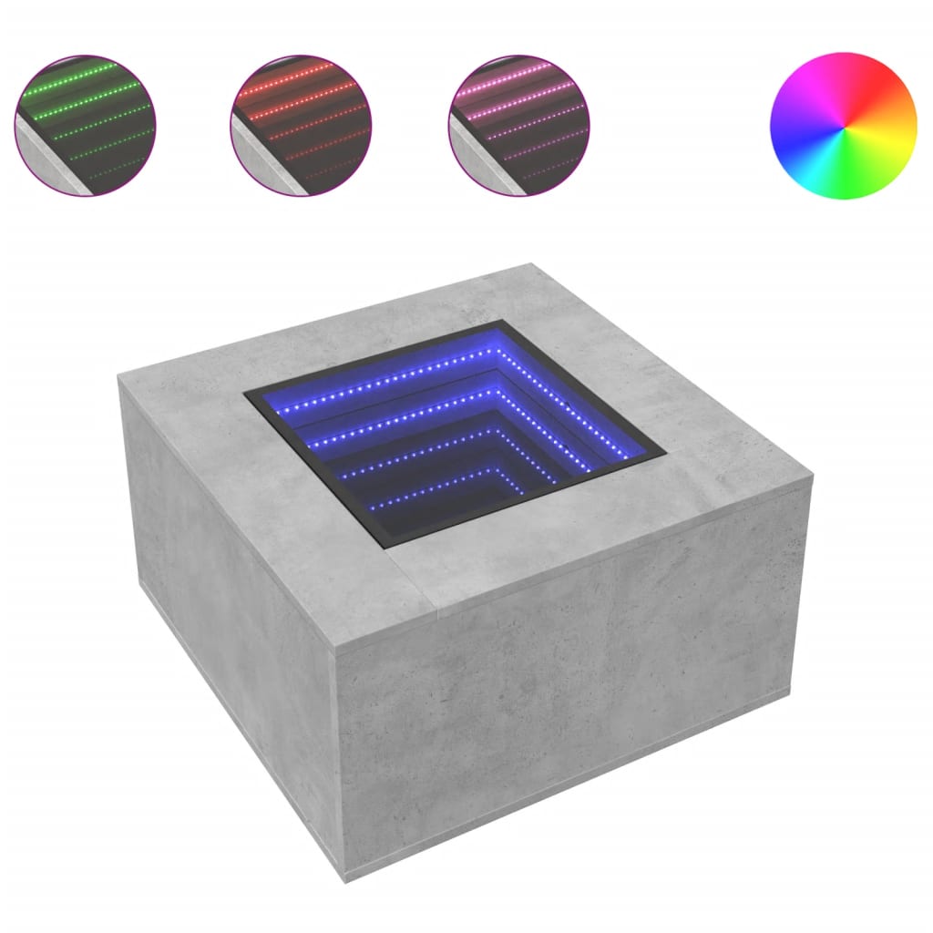 Coffee Table with LED Concrete Grey 60x60x40 cm Engineered Wood