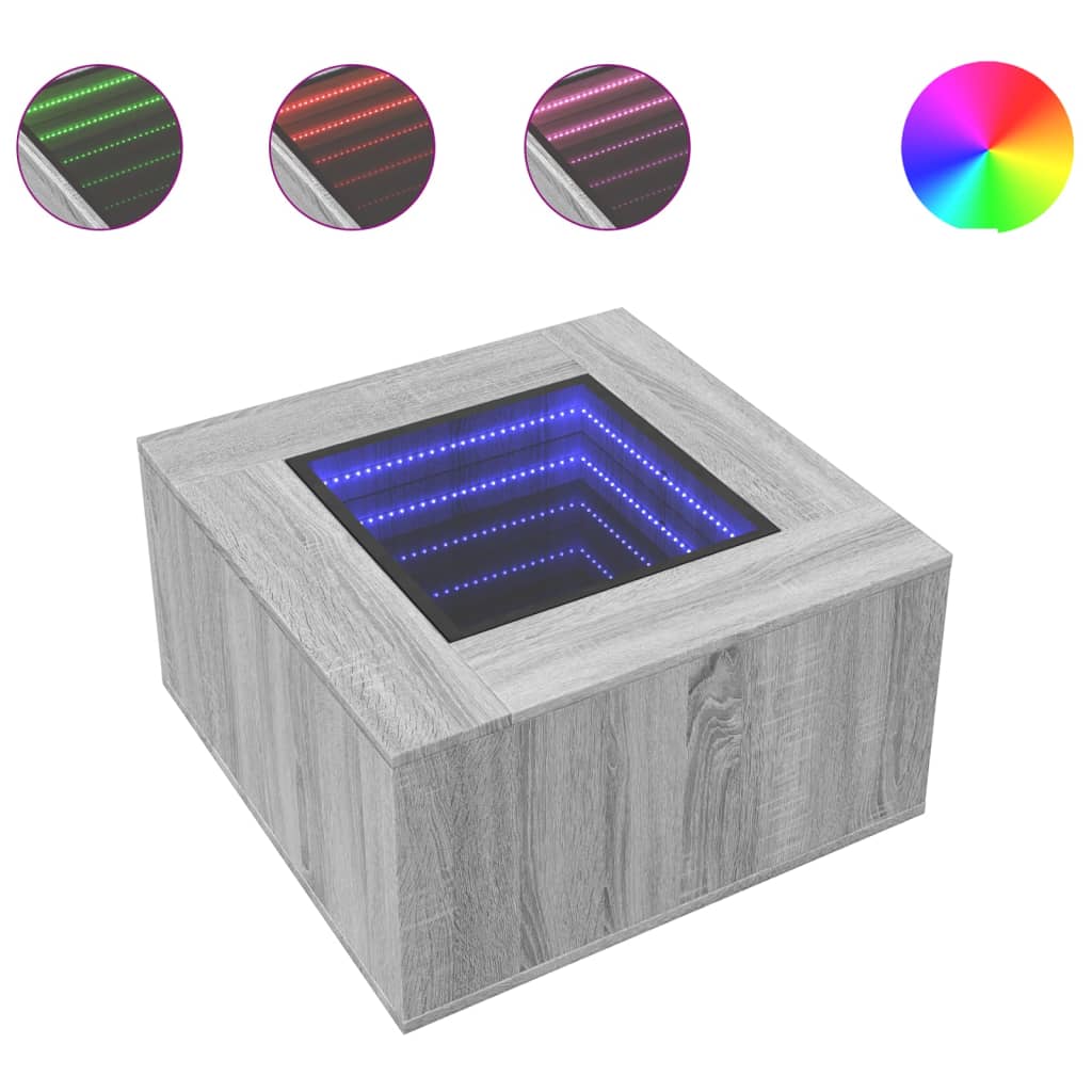 Coffee Table with LED Grey Sonoma 60x60x40 cm Engineered Wood