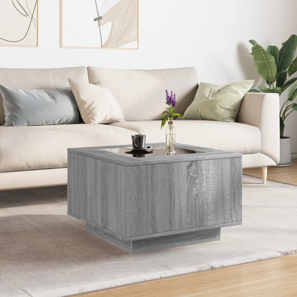 Coffee Table with LED Grey Sonoma 60x60x40 cm Engineered Wood