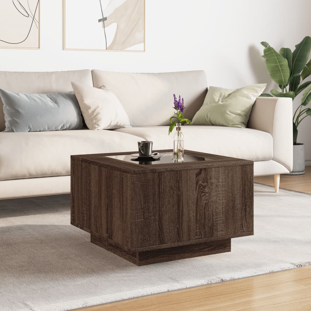 Coffee Table with LED Brown Oak 60x60x40 cm Engineered Wood