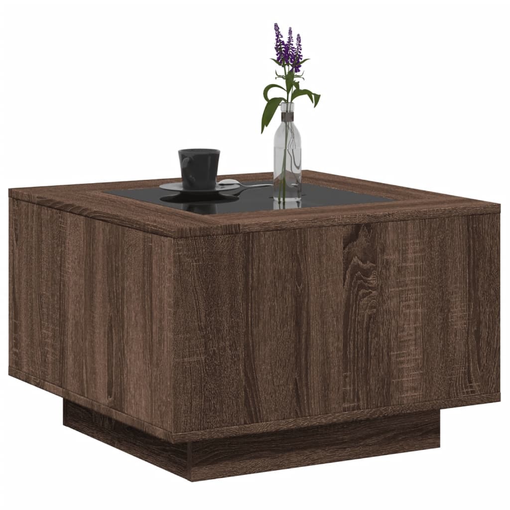 Coffee Table with LED Brown Oak 60x60x40 cm Engineered Wood