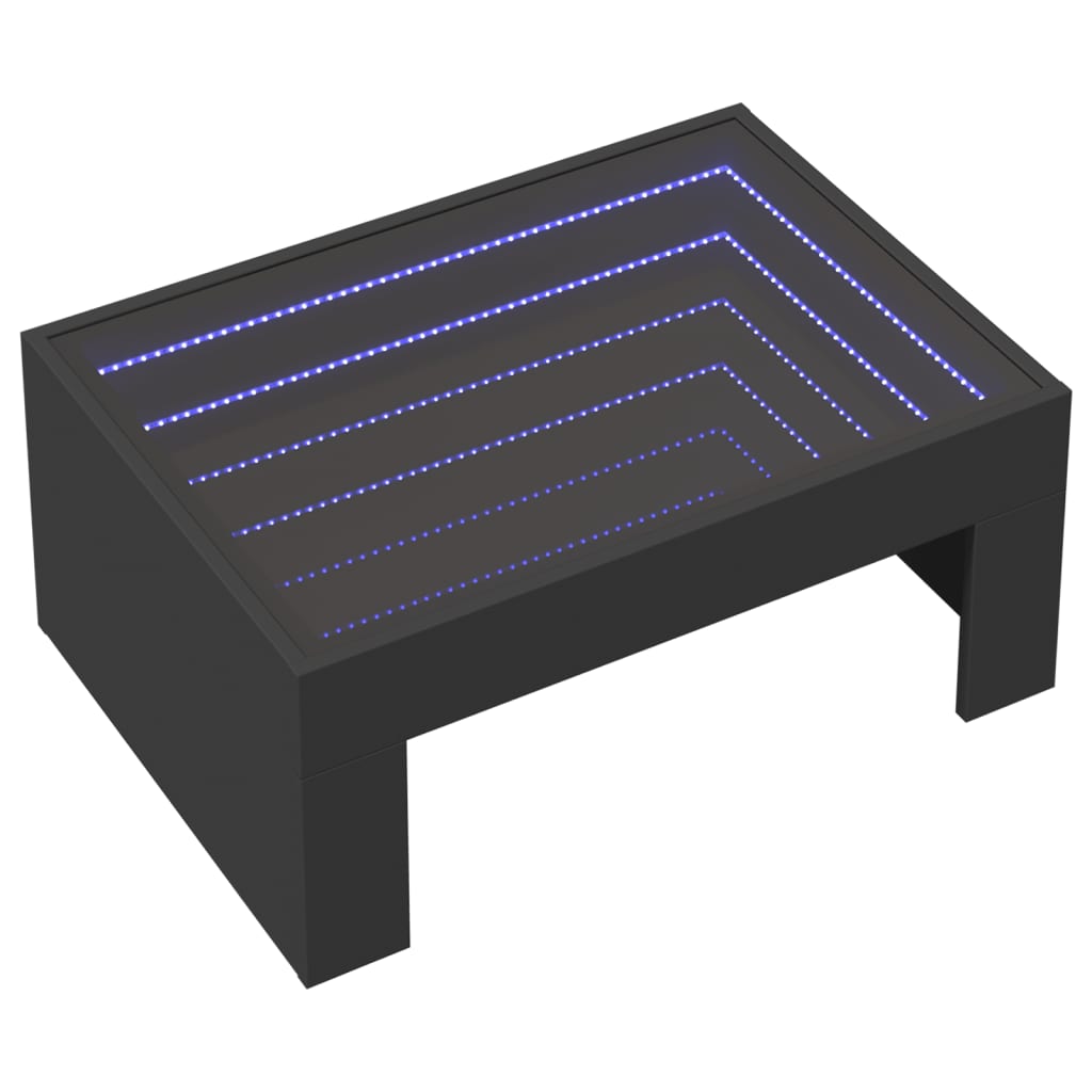 Coffee Table with Infinity LED Black 70x50x30 cm