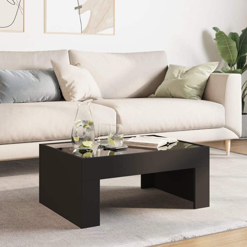 Coffee Table with Infinity LED Black 70x50x30 cm