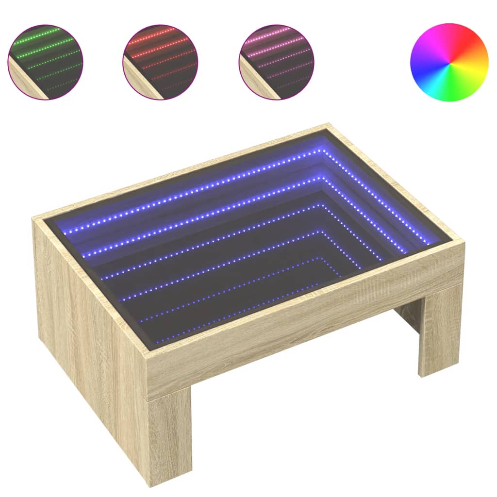 Coffee Table with Infinity LED Sonoma Oak 70x50x30 cm