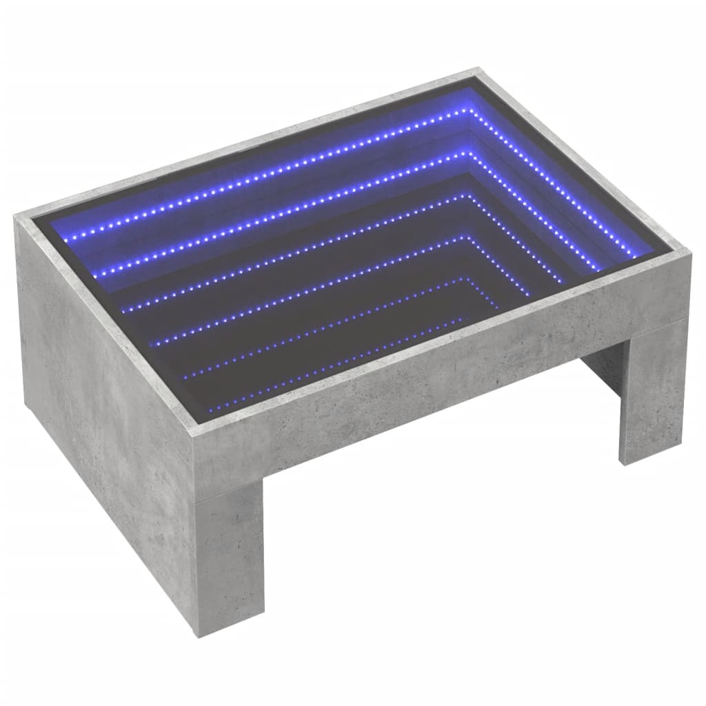 Coffee Table with Infinity LED Concrete Grey 70x50x30 cm